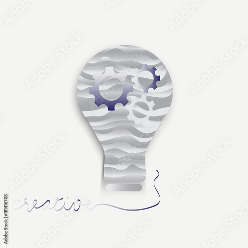 grey lamp paper wave curve icon with working gear and creative letter business technology vector background