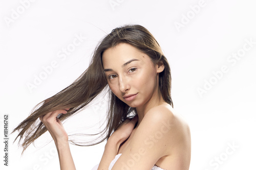 Young woman on white isolated background, natural beauty, portrait