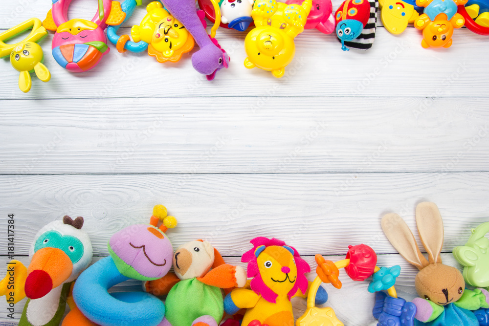Obraz premium Set of colorful Kids toys frame. Copy space for text