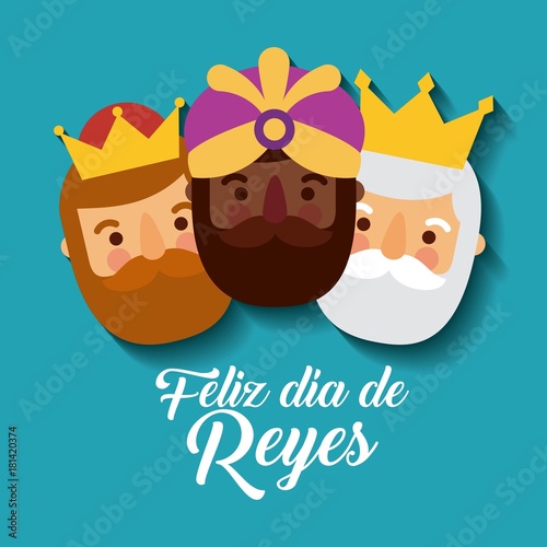 Obraz na plátne feliz dia de los reyes three magic kings bring presents to jesus vector illustra