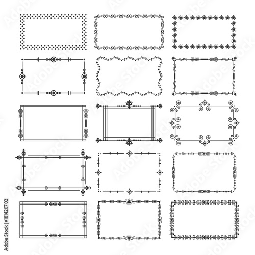 Black rectangle frames and borders emblem icons set on white background