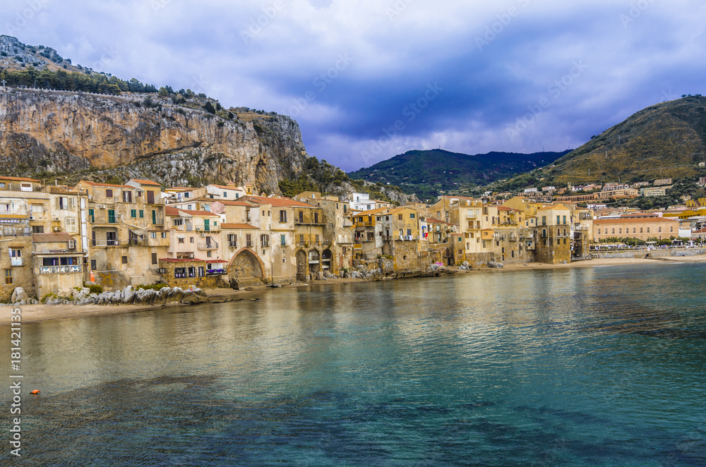view of traditional houses near the sea cefalu