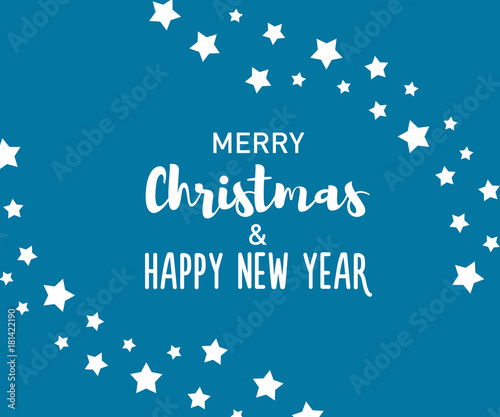 Merry Christmas and Happy New Year text on a background with stars. Vector design