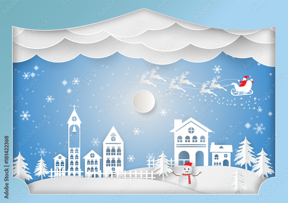 Paper art  style, Winter holiday for Christmas season, Vector illustration