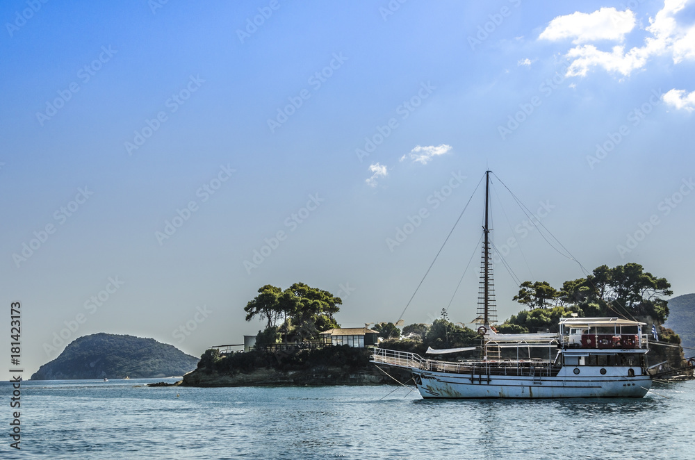 old passenger ship near marathonisi island old passenger ship near marathonisi island