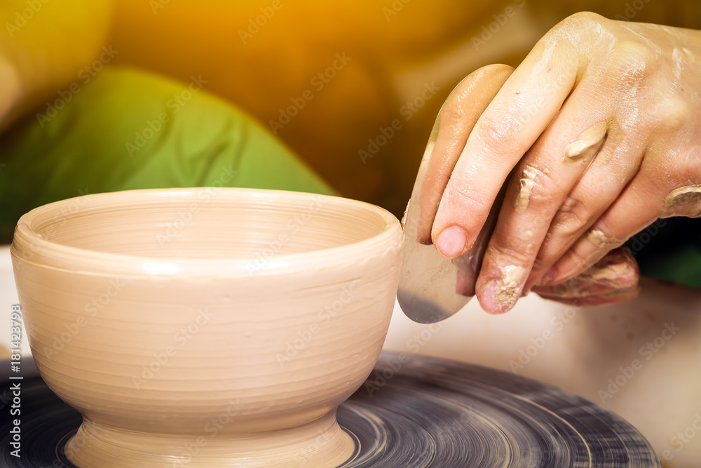Close-up of a woman potter sclulpt clay Close-up of a woman potter sclulpt clay