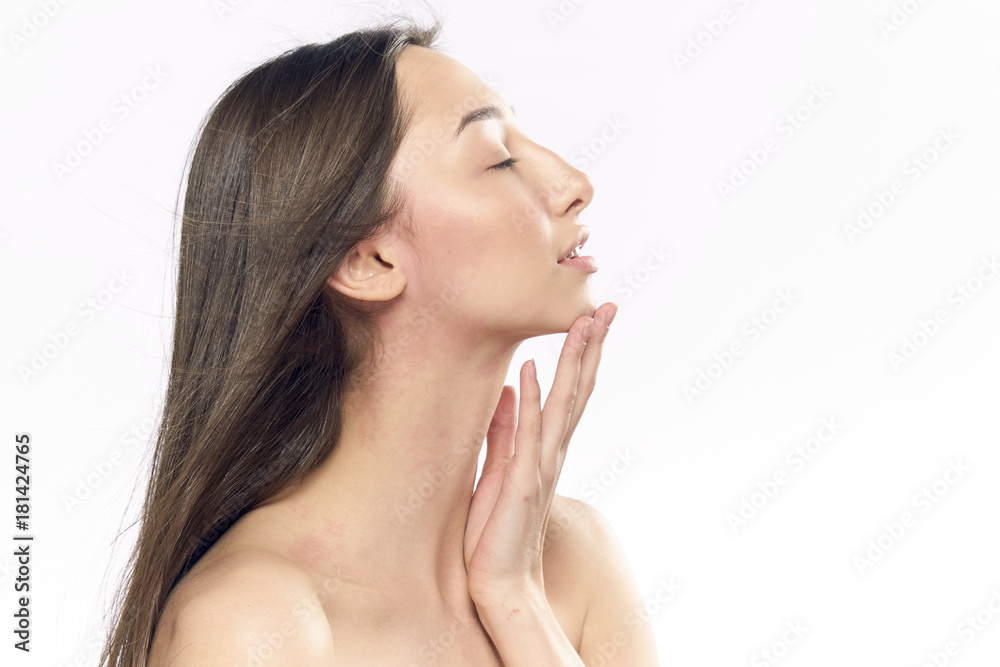 Portrait, natural beauty, woman on white isolated background Portrait, natural beauty, woman on white isolated background