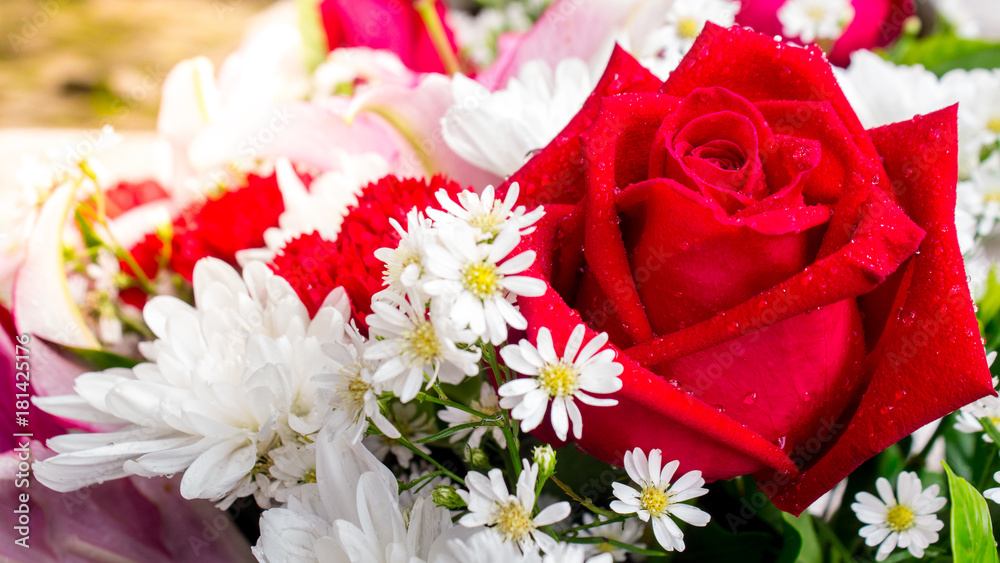 Red rose and flower in bouquet./ Red rose and flower in bouquet on Valentine day.