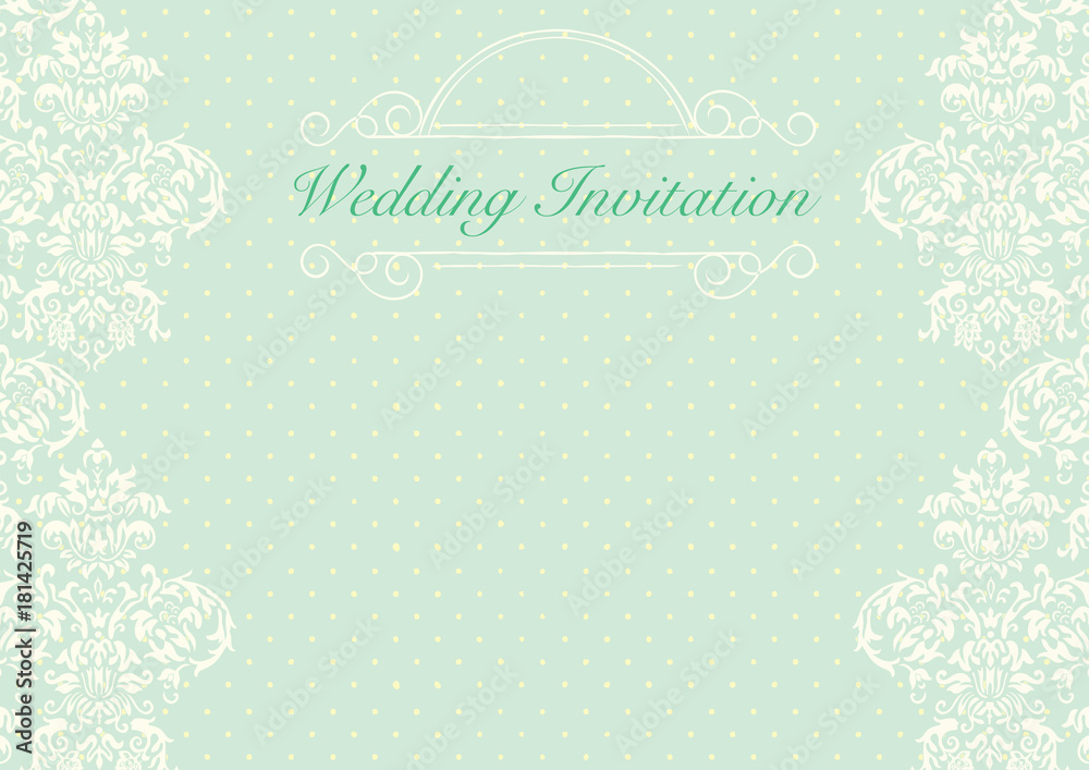 Green wedding invitation card background template with pattern, ornament Green wedding invitation card background template with pattern, ornament