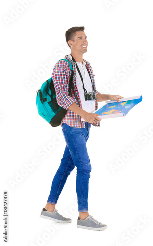 Attractive male tourist on ...