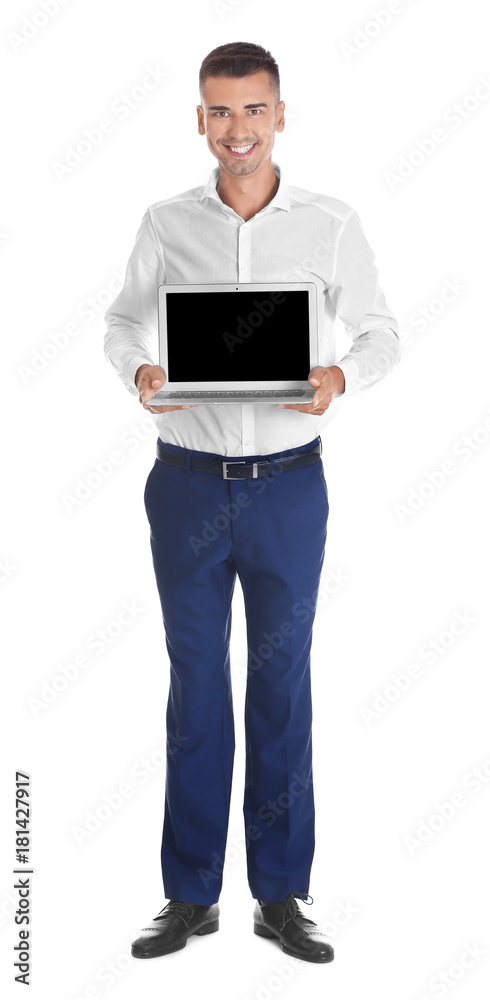 Young man with laptop on white background Young man with laptop on white background