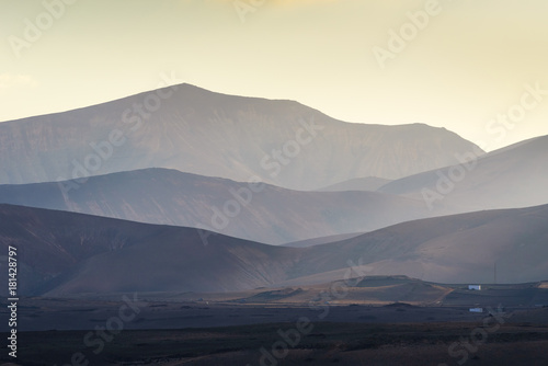 Incredible landscape on the island of lanzarote during calima. Canary Islands. Spain