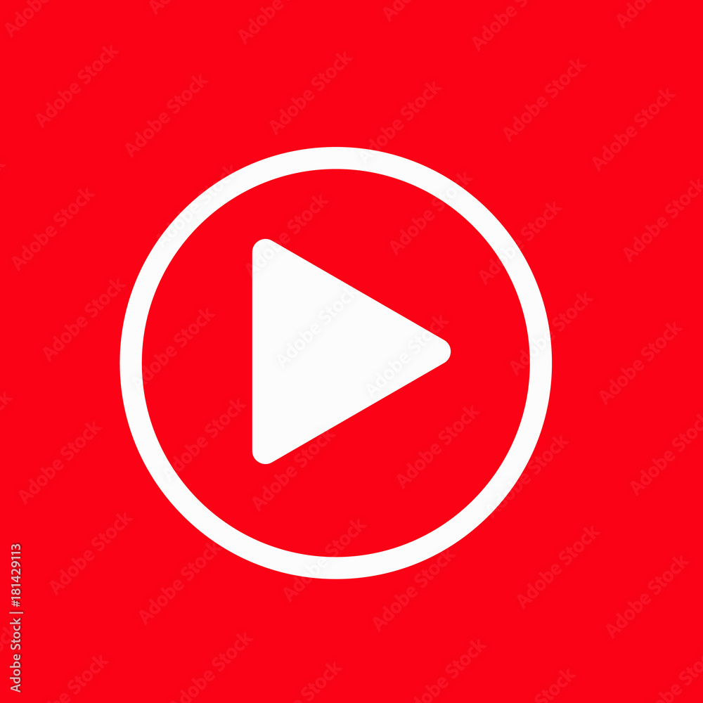 White play button vector icon. Red background White play button vector icon. Red background