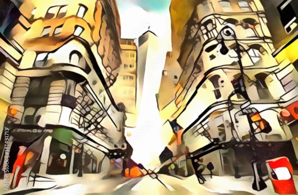 Obraz Interpretacja abstrakcyjnej ilustracji panoramę miasta nowojorskiej awangardy