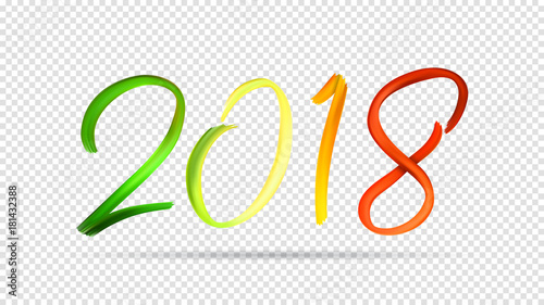 2018 New Year Hand Drawn Lettering Isolated on Transparent Backdrop. Vector Illustration for Greeting Cards or Festive Compositions. Design of Happy New Year Symbol Drawn Acrylic Paint.
