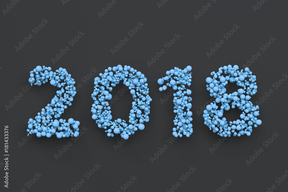 2018 number from blue balls on black background 2018 number from blue balls on black background