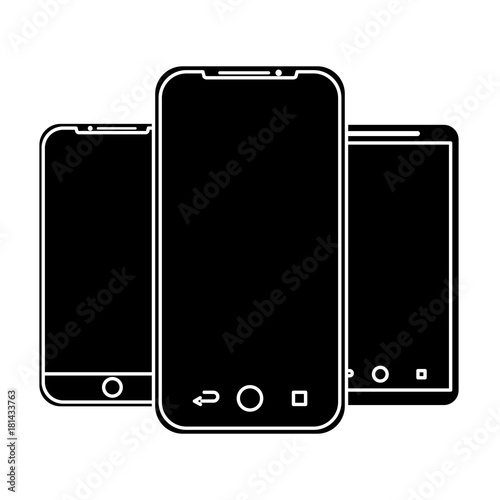 set of mobile phone gadget with blank screen vector illustration