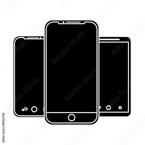 set of mobile phone gadget with blank screen vector illustration