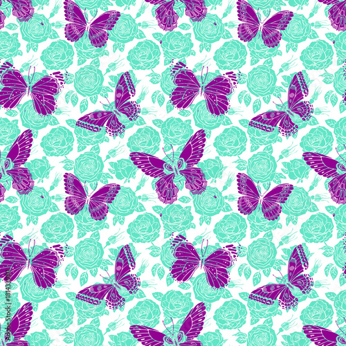 seamless roses and butterflies