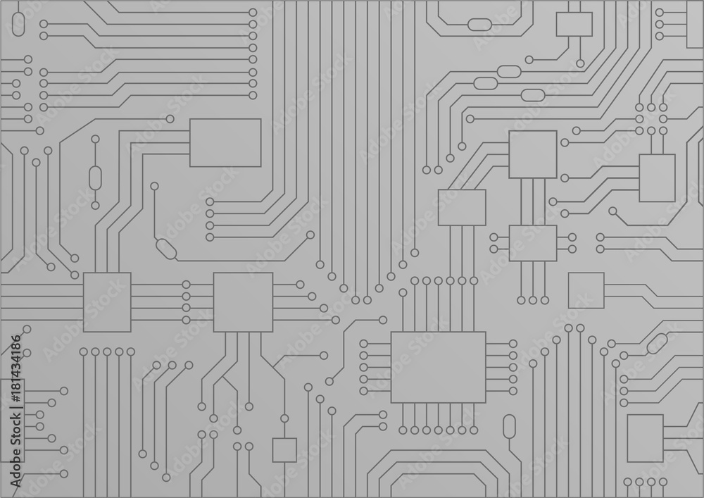Light gray vector illustration of circuit board / CPU close up as concept for digitization.