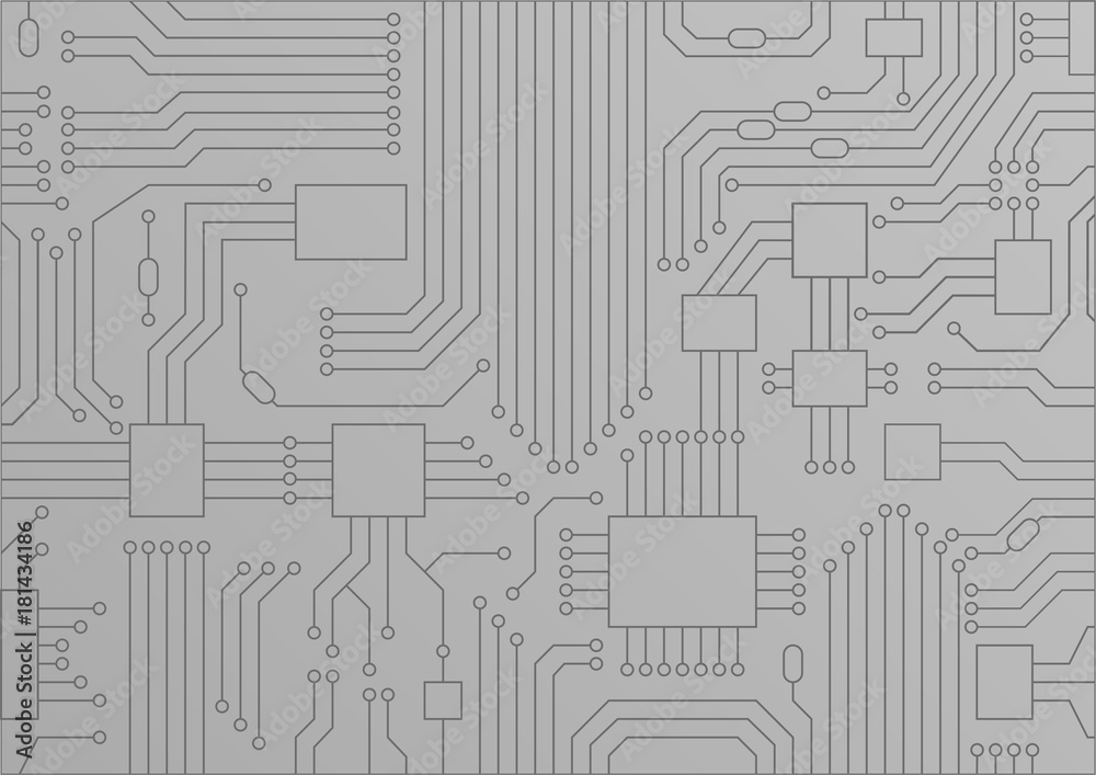 Light gray vector illustration of circuit board / CPU close up as concept for digitization. Light gray vector illustration of circuit board / CPU close up as concept for digitization.