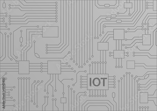 IOT text displayed on circuit board. Internet of things concept vector illustration