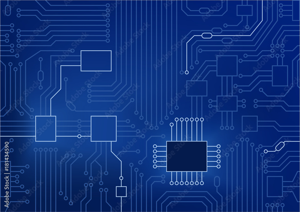 Dark blue vector illustration of circuit board / CPU close up as concept for digital transformation.