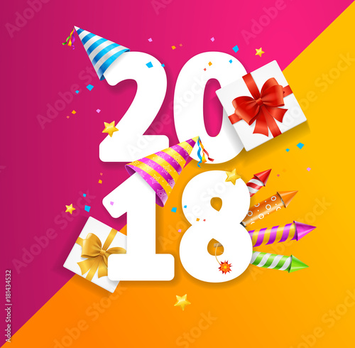 2018 Party New Year Greeting Card Concept. Vector