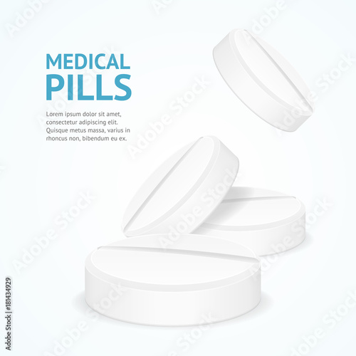 Realistic Detailed 3d Medical Pills Concept Card. Vector