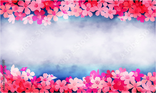 水彩画風の桜のベクター背景素材　Background with vector watercolor cherry blossoms - Japanese sakura background