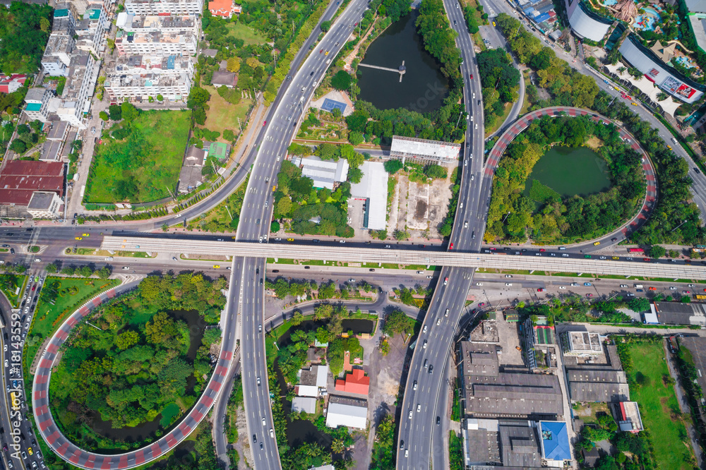 Transport landscape intersection road with green tree Transport landscape intersection road with green tree