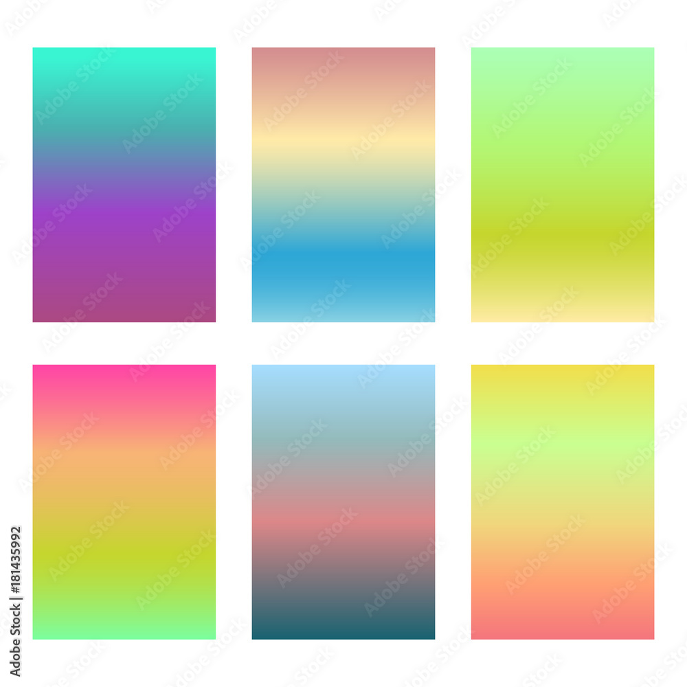 Modern gradients smartphone screen backgrounds. Set of soft, deep, bright gradiented wallpaper for mobile apps