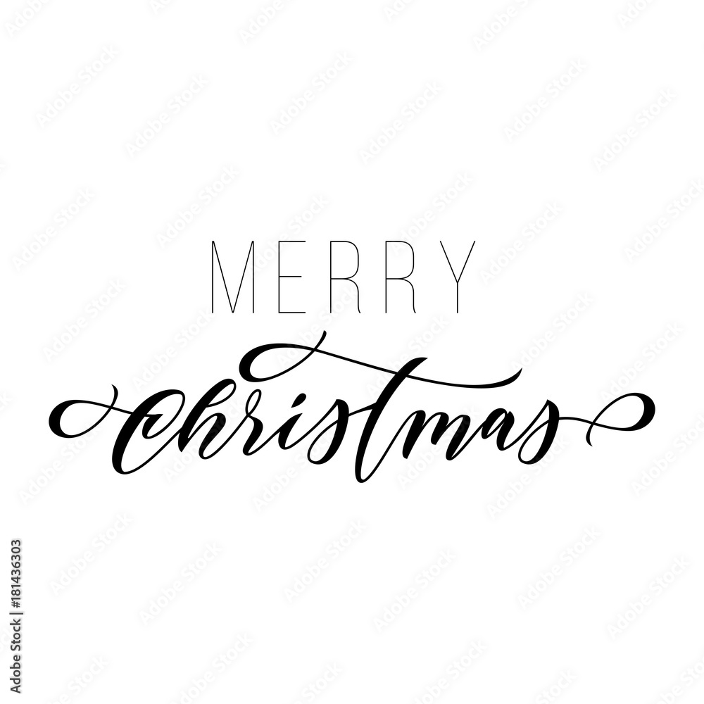 Merry Christmas hand drawn calligraphy modern lettering for greeting card design. Vector festive calligraphic trendy text typography for Christmas holiday quote on white background