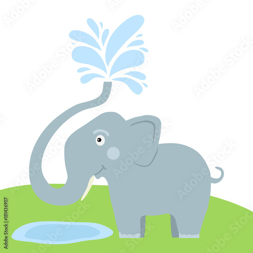 Elephant spray water with trunk. Splashing water from the elephant s trunk.