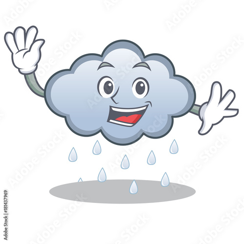 Waving rain cloud character cartoon