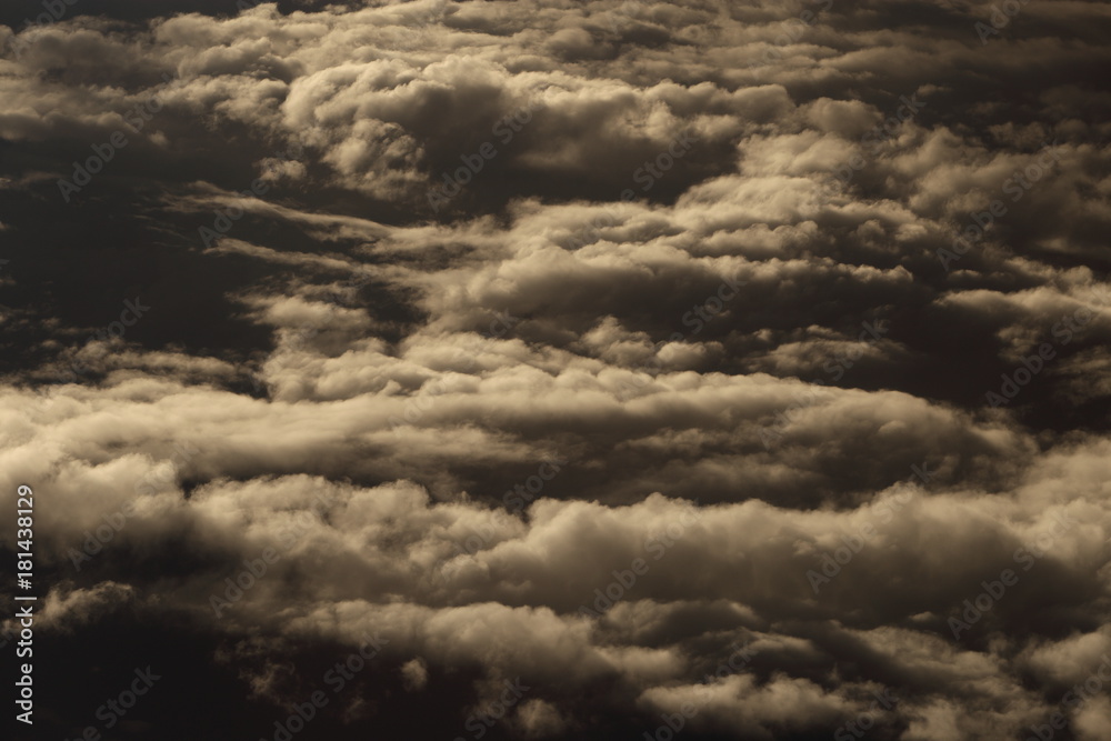 Fototapeta premium Sunset White Cloud sky at high level attitude, view from window airplane