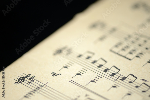 The page of the old musical notebook close up