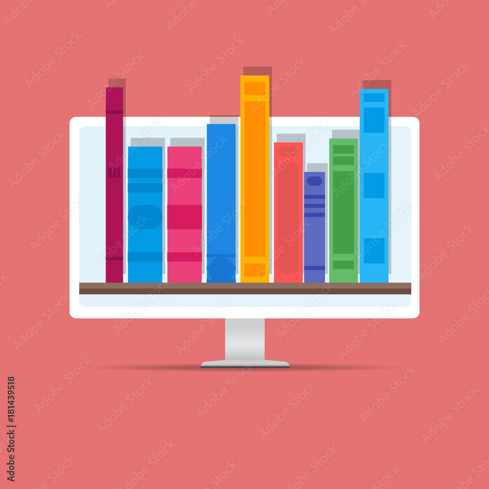Digital online book store, library, e-reading concept. Vector illustration in flat style. Digital online book store, library, e-reading concept. Vector illustration in flat style.