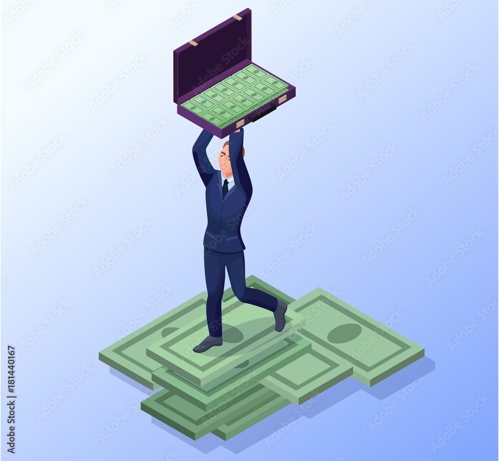 Φωτογραφία Businessman with briefcase of money banknotes, successful financial wealth conce