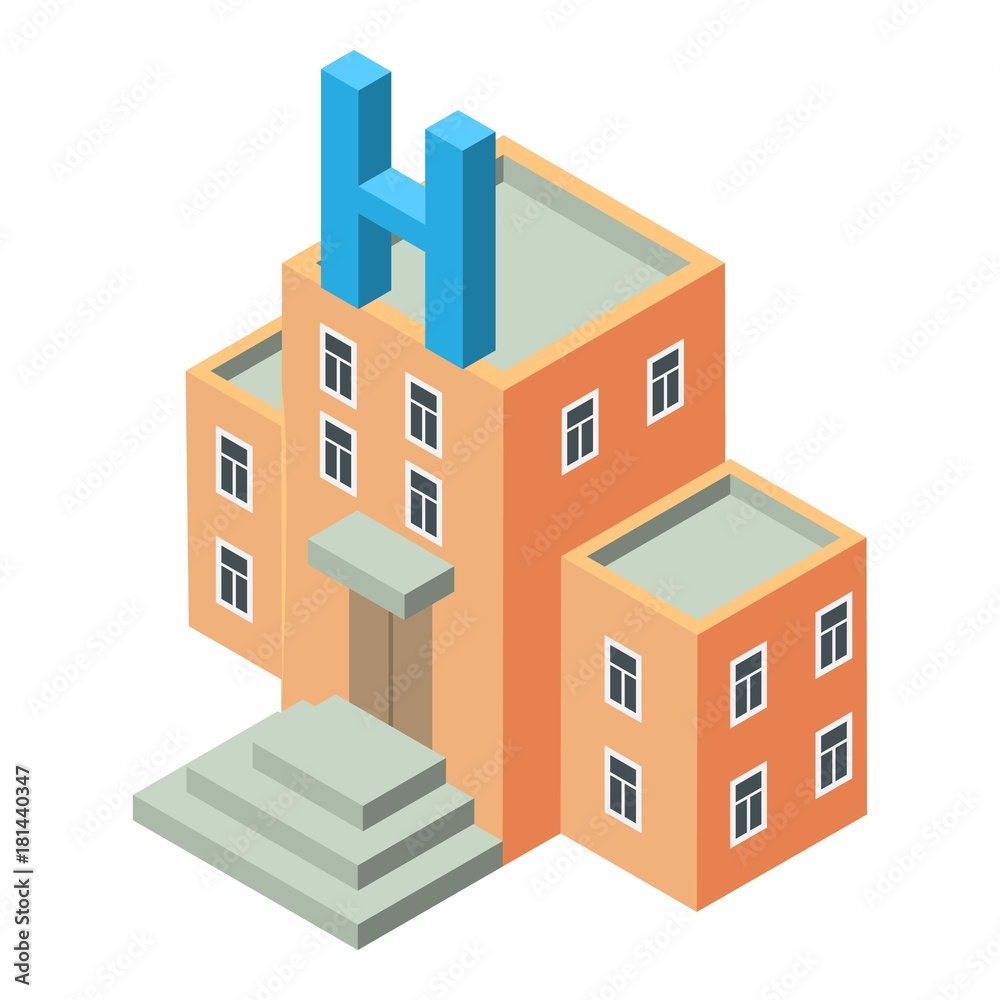 Hospital icon, isometric style Hospital icon, isometric style