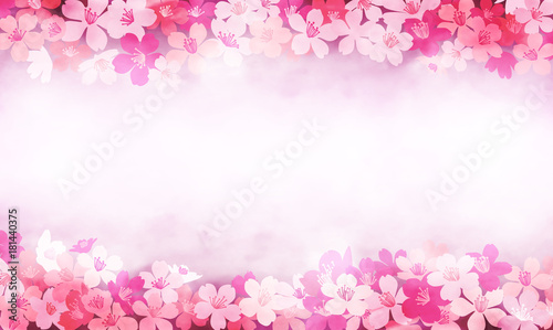 水彩画風の桜の背景素材 Background with watercolor cherry blossoms - Japanese sakura background