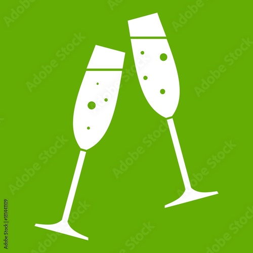 Two glasses of champagne icon green