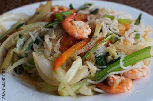 Delicious vietnamese noodle food with shrimps