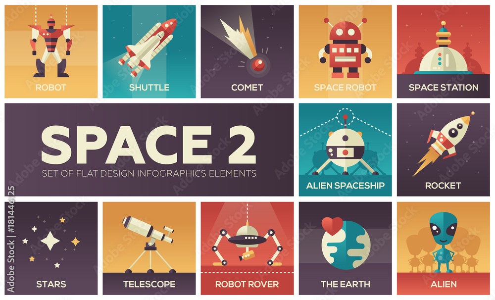 Space - set of flat design infographics elements