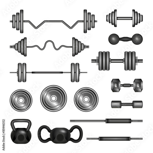 Set of gym equipment - modern vector realistic isolated clip art