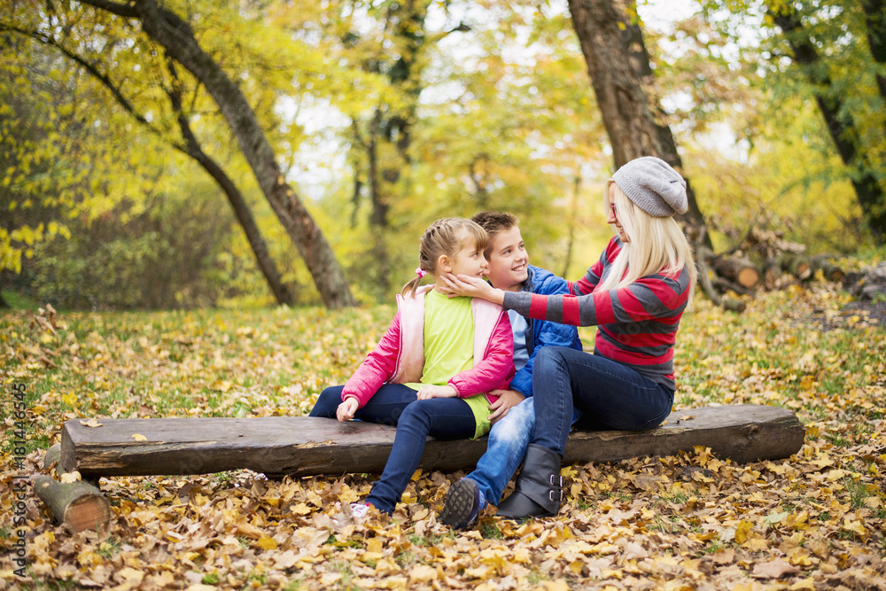 Children with single mother in nature Children with single mother in nature