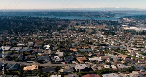 Aerial View of Bellevue, Mercer Island, Seattle, Washington / USA photo