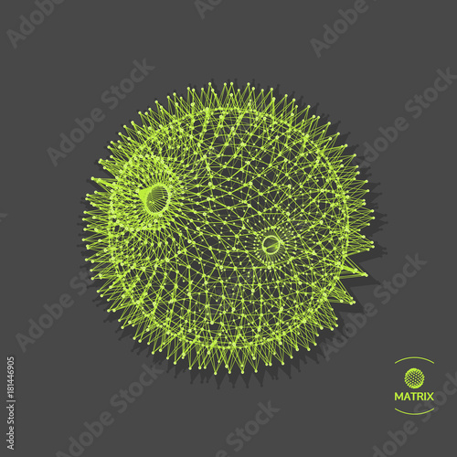 Sphere with connected lines and dots. Global digital connections. Wireframe illustration. Abstract 3d grid design. Technology style.