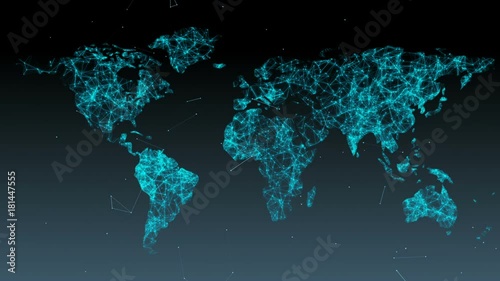 Abstract background of world map with particles and plexus.