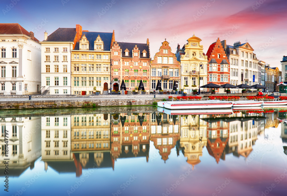Fototapeta premium Belgium historic city Ghent at sunset